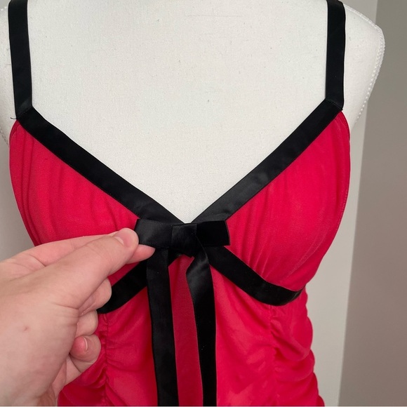Vintage Y2K Victoria Secret Mesh Babydoll Red Lingerie Mini Dress Size Medium - Picture 2 of 9